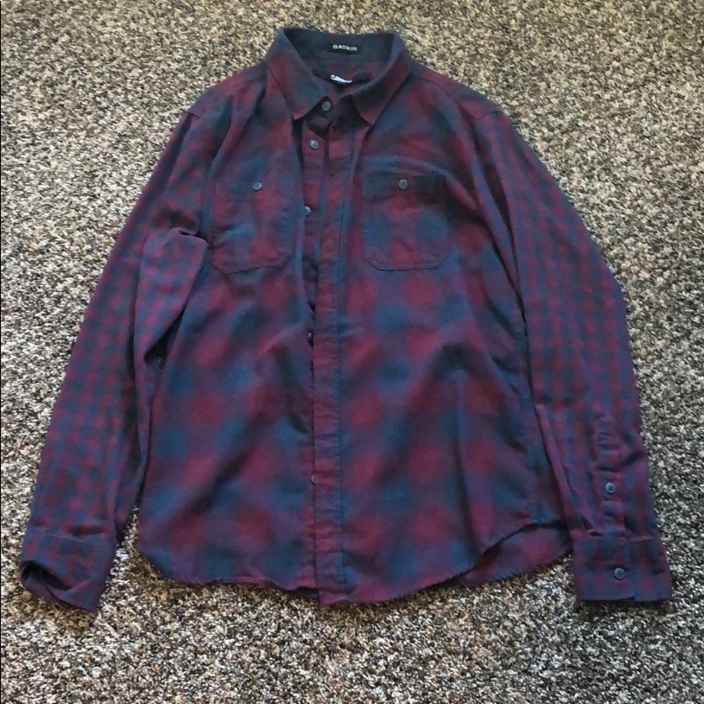 Carbon Red/Navy Dual Patterned Flannel.